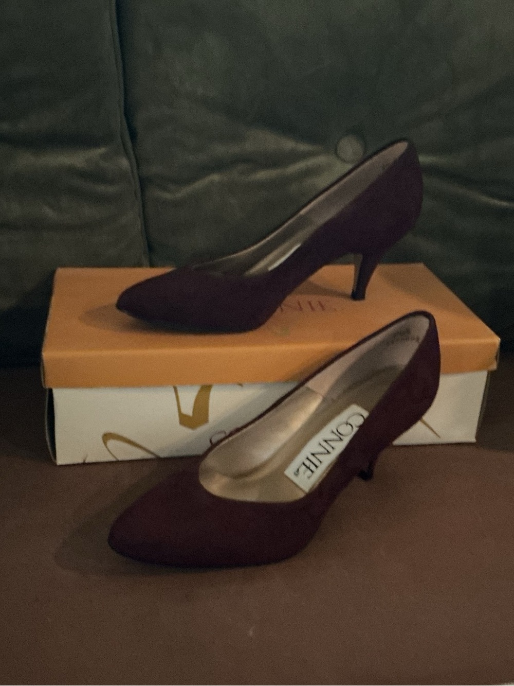 Connie Burgundy Pointed-Toe Kitten Heel Pumps